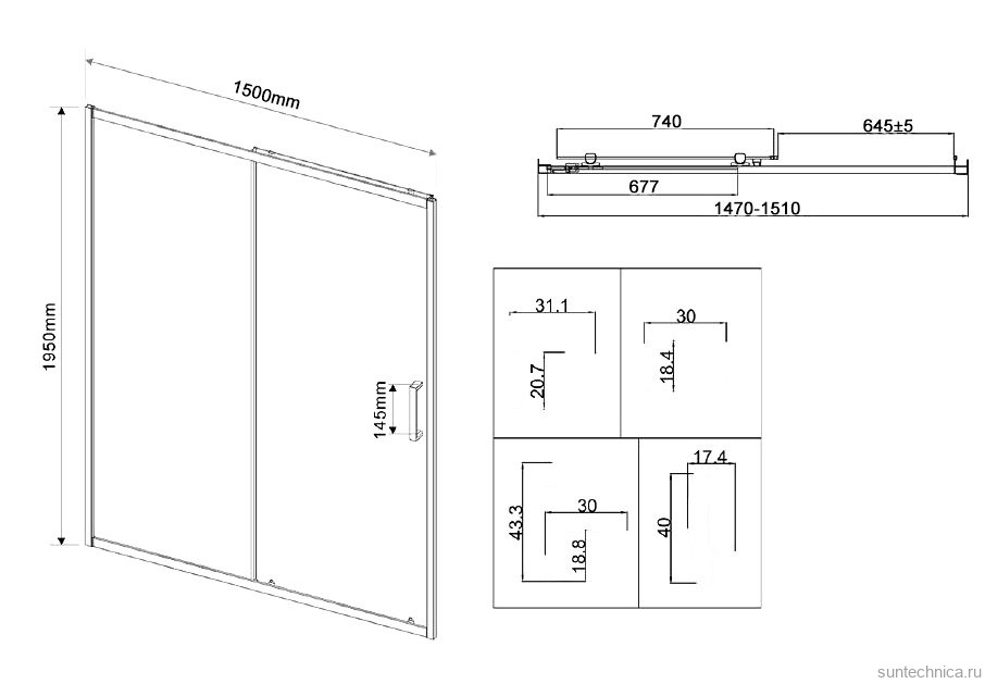 Душевая дверь в нишу Vincea City VDS-5CT150CLGM 150x195, профиль вороненая сталь