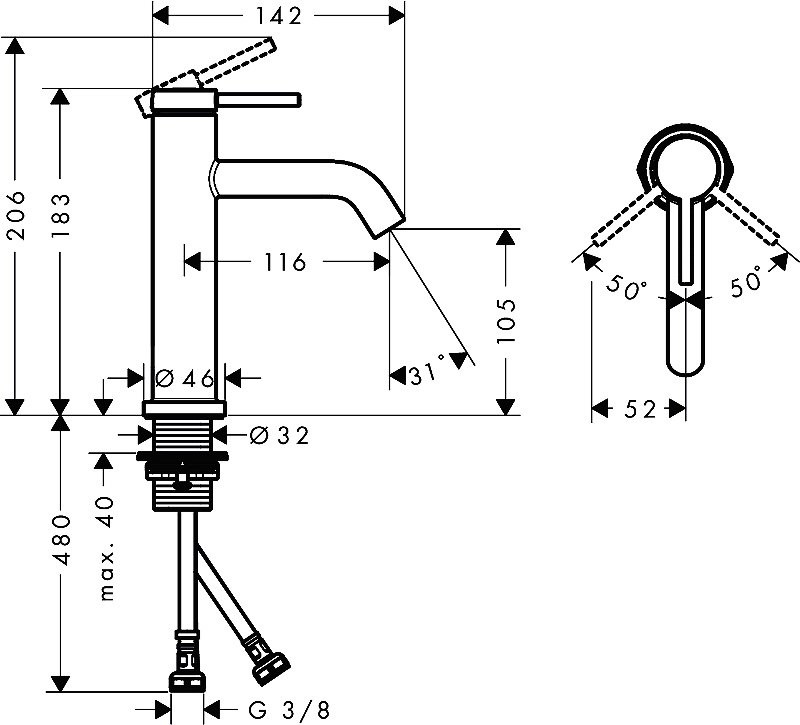 Смеситель для раковины Hansgrohe Tecturis S 73311000 хром