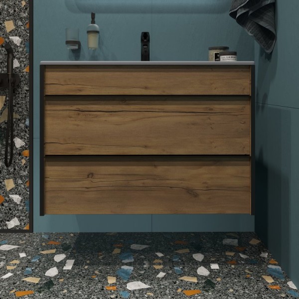 Тумба с раковиной STWORKI Гриндстед 80 дуб таксония, раковина 43081-112-KL антрацит