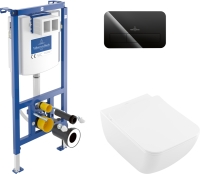 Комплект Унитаз подвесной Villeroy & Boch Venticello 4611RL01 безободковый, альпийский белый + Инсталляция + Кнопка Viconnect 922400RB черная глянцевая