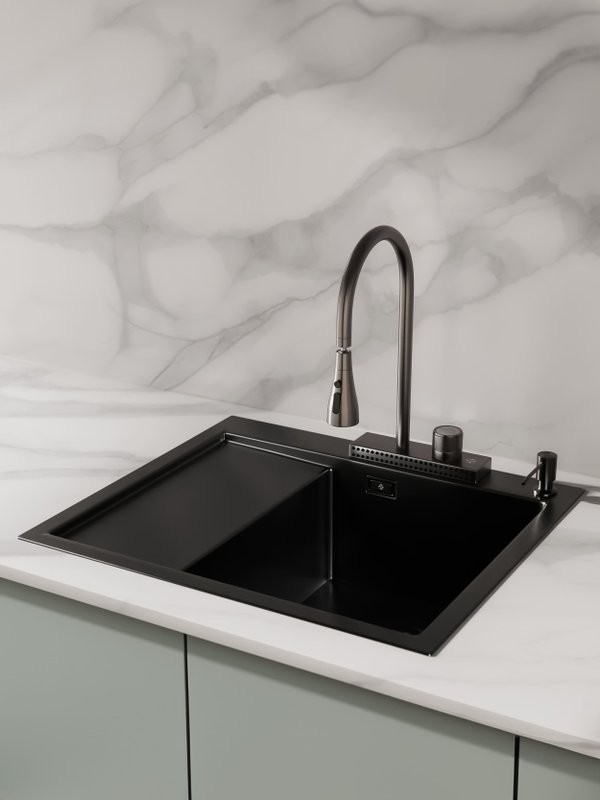 Мойка кухонная РМС MRK-5851BL-R c дозатором, графит