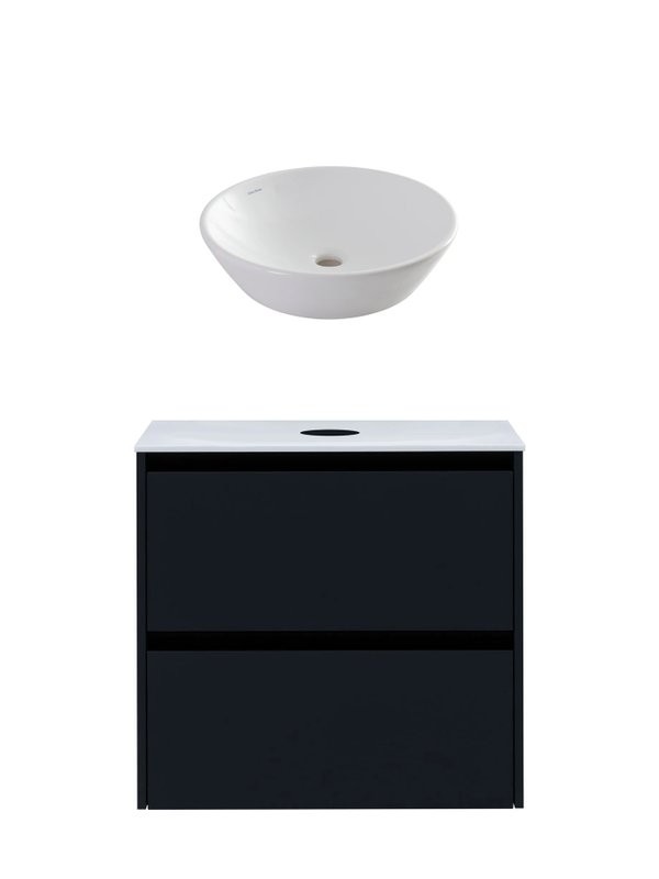 Тумба с раковиной Allen Brau Activity 70 с подсветкой, матовый антрацит, черный браш, столешница белая, раковина Fantasy Round 45, белая