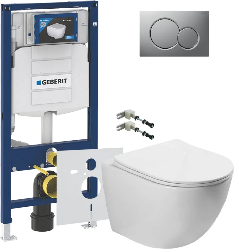 Комплект Унитаз подвесной Vincea Globo VT1-14S белый + Крепления Geberit Duofix 111.815.00.1 к стене + Инсталляция UP 320 111.300.00.5 + Кнопка Sigma 01 115.770.JQ.5 лакированная, матовый хром + Звукоизоляция