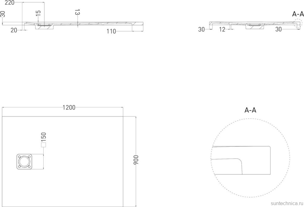 Поддон для душа Salini Oasi 120x90 см, S-Stone, матовый