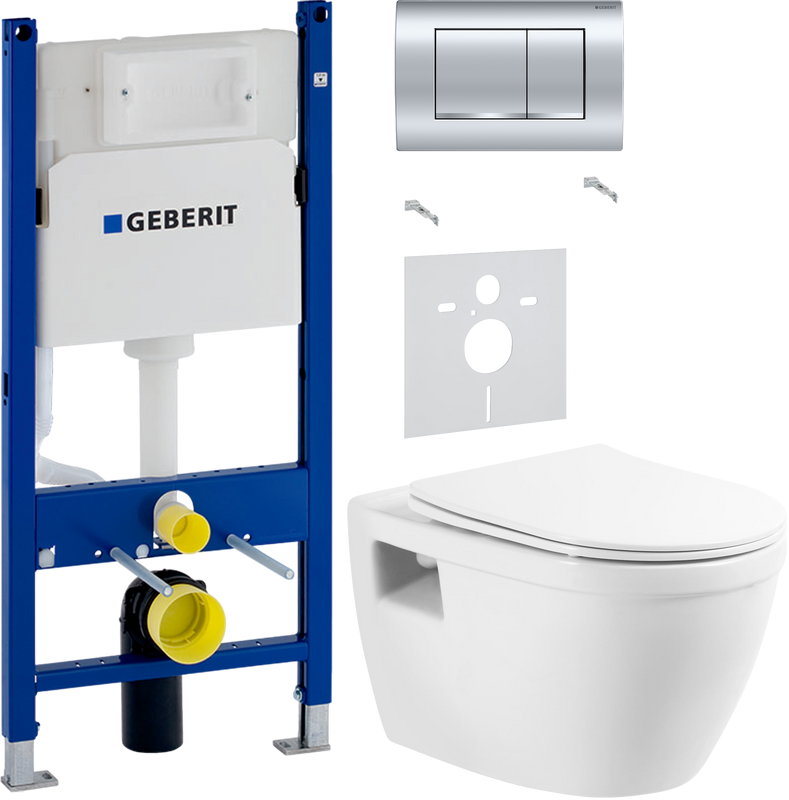 Комплект Унитаз подвесной BelBagno Loto BB070CHR/SC безободковый + Звукоизоляция Geberit + Инсталляция Duofix Delta 458.163.21.1 с кнопкой смыва, хром