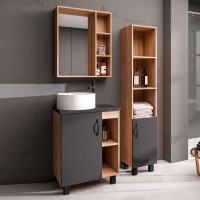 Мебель для ванной комнаты Grossman Флай 60 со столешницей, дуб сонома, серая