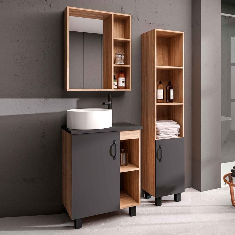 Мебель для ванной комнаты Grossman Флай 60 со столешницей, дуб сонома, серая