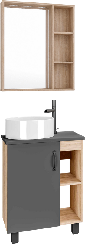 Мебель для ванной комнаты Grossman Флай 60 со столешницей, дуб сонома, серая