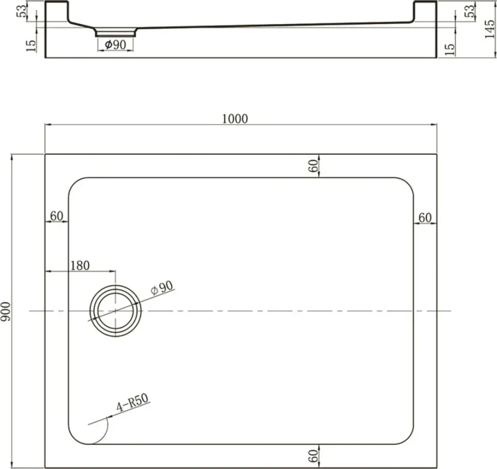 Поддон для душа Veconi Tezeo acrylic TZ-54B 100x90, черный