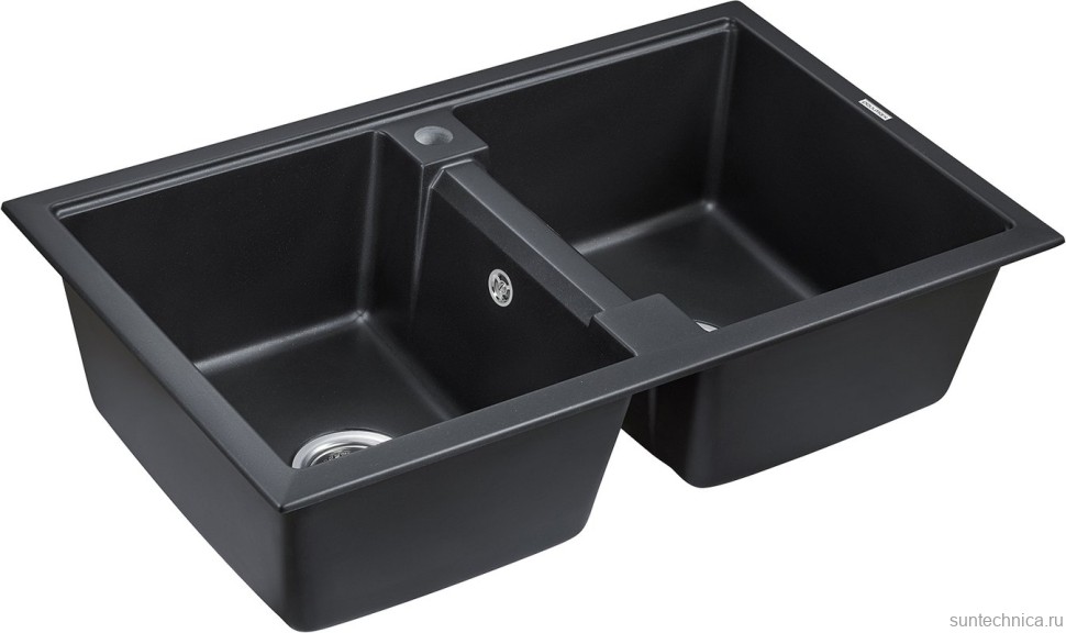 Комплект Мойка Paulmark Tandem 80/2PM238150-BLM черный металлик + Измельчитель Bone Crusher BC 910-SL-Slim Line