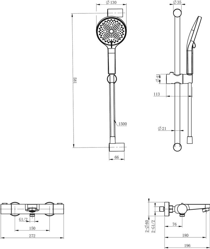 Термостатический смеситель Wonzon & Woghand WW-C2018-A-BGG для ванны с душем, темный графит