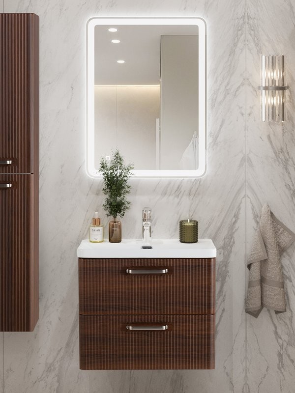 Тумба с раковиной BelBagno Due 60 ручки матовый атласный никель, noce