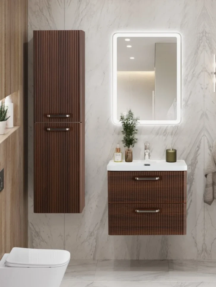 Тумба с раковиной BelBagno Due 60 ручки матовый атласный никель, noce