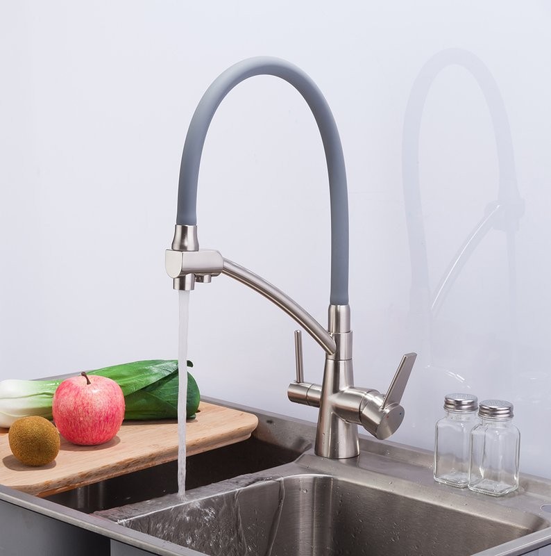 Смеситель для кухни Gappo G4398 с гибким изливом, сатин, серый