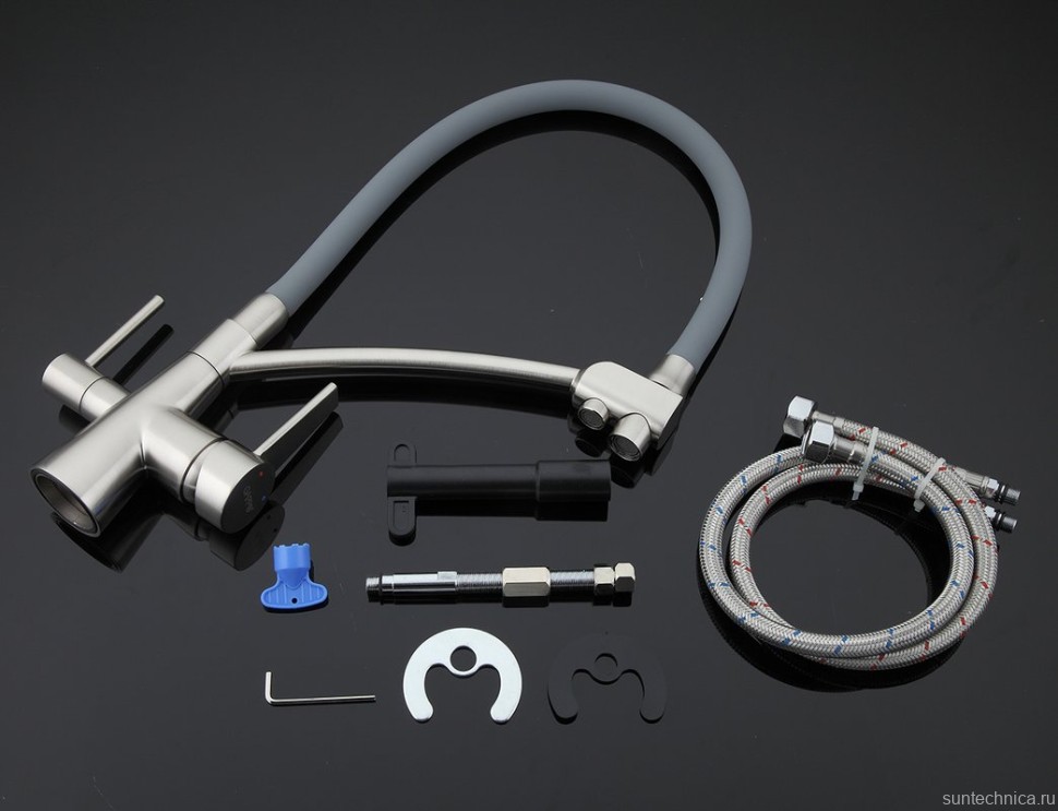 Смеситель для кухни Gappo G4398 с гибким изливом, сатин, серый