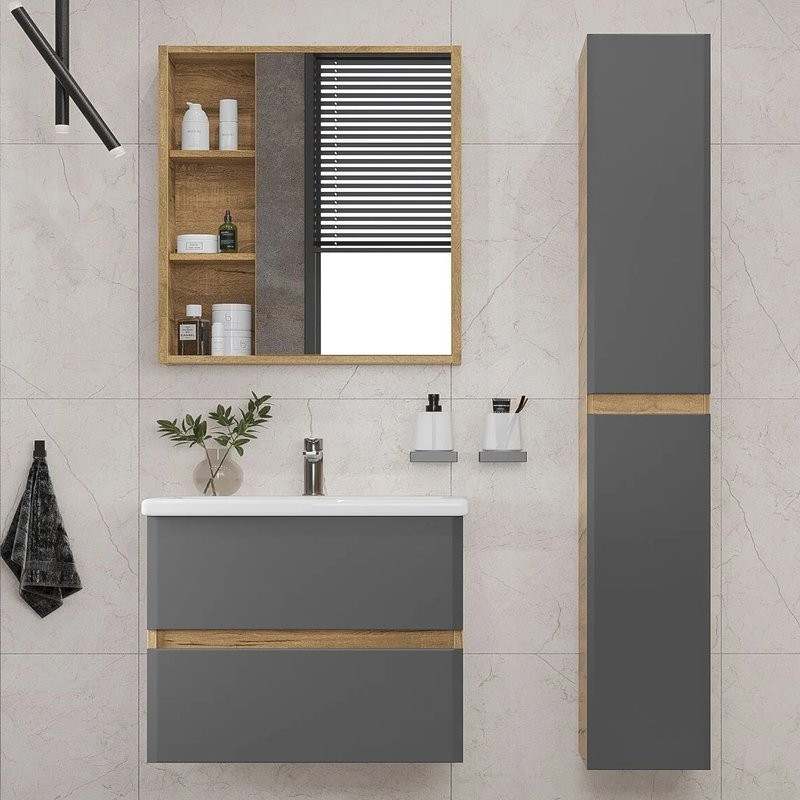 Тумба с раковиной SanStar Graffa 70 подвесная, дуб вотан, раковина Фостер