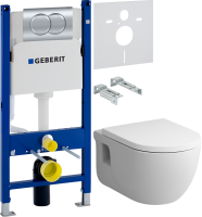 Комплект Унитаз подвесной AM.PM Like C801701SC FlashClean с микролифтом + Инсталляция Geberit Duofix Delta 458.149.21.1 с кнопкой смыва, хром + Звукоизоляция