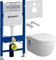 Комплект Унитаз подвесной AM.PM Like C801701SC FlashClean с микролифтом + Инсталляция Geberit Duofix Delta 458.149.21.1 с кнопкой смыва, хром + Звукоизоляция