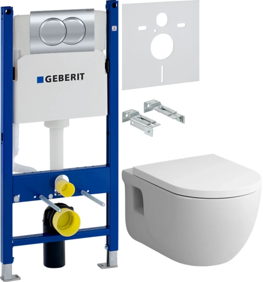 Комплект Унитаз подвесной AM.PM Like C801701SC FlashClean с микролифтом + Инсталляция Geberit Duofix Delta 458.149.21.1 с кнопкой смыва, хром + Звукоизоляция