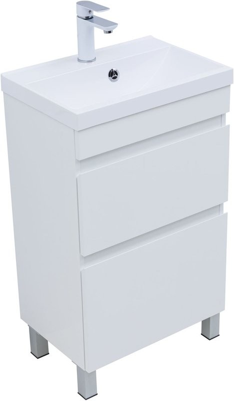 Тумба под раковину без столешницы Aquanet Нота New 50 напольная, 2 ящика, белый глянец