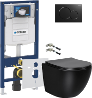 Комплект Унитаз подвесной Vincea Globo VT1-14SMB черный + Крепления Geberit Duofix 111.815.00.1 к стене + Звукоизоляция + Инсталляция UP 320 111.300.00.5 + Кнопка Sigma 01 115.770.DW.5 черная