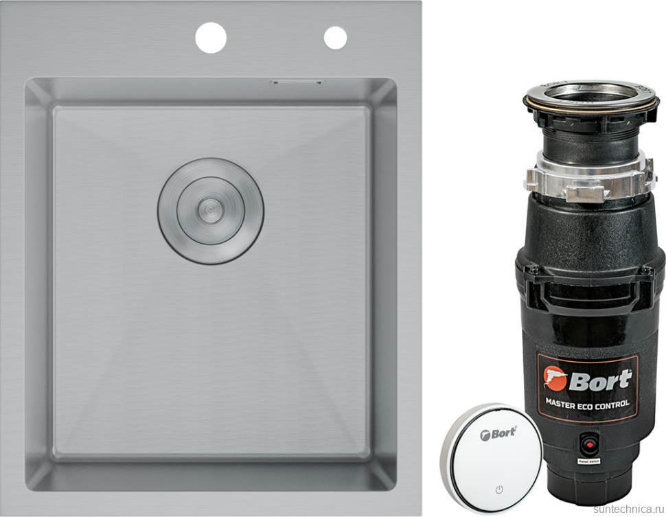 Комплект Мойка D&K DKS415004 сатин + Измельчитель Bort Master Eco Control