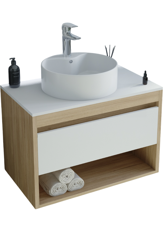 Тумба с раковиной Teymi Ritta 65 дуб эврика, матовая белая, раковина Lina S D40