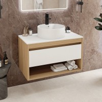 Тумба с раковиной Teymi Ritta 85 дуб эврика, матовая белая, раковина Lina S D40