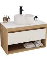 Тумба с раковиной Teymi Ritta 85 дуб эврика, матовая белая, раковина Lina S D40