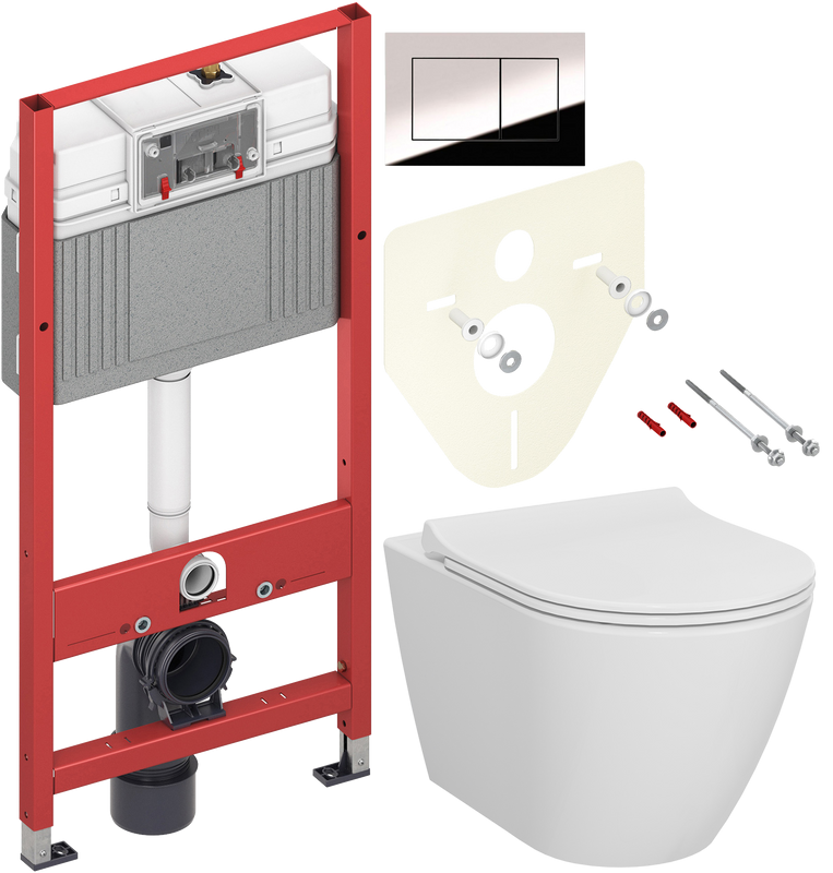 Комплект Унитаз подвесной VitrA Sanibelle 7551B003-0075 безободковый + Крышка 801-003-019 с микролифтом + Инсталляция TECE Now 9400412 4 в 1 с кнопкой смыва