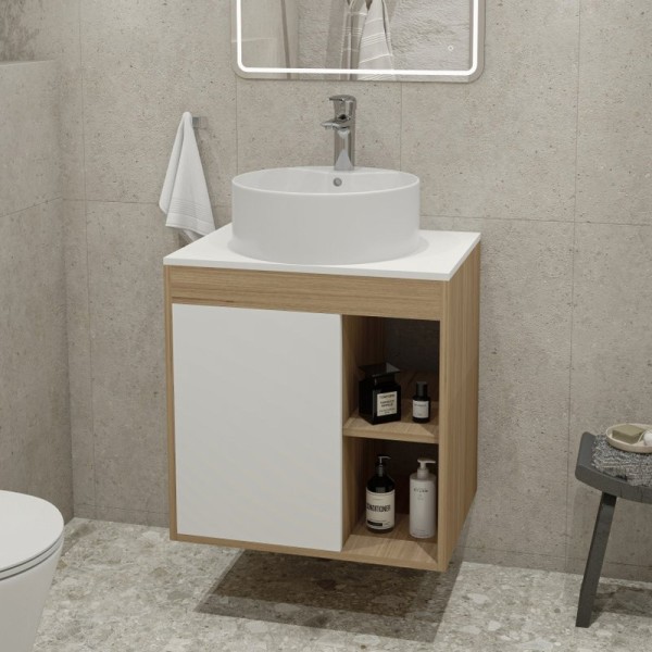 Тумба с раковиной Teymi Nura 60 дуб эврика, матовая белая, раковина Lina S D40