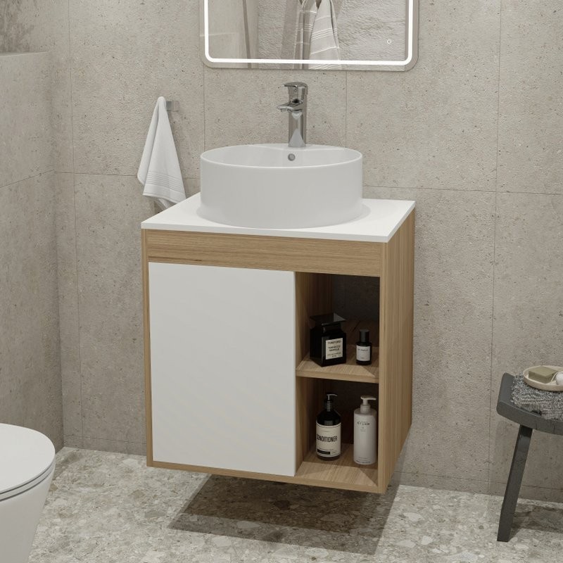 Тумба с раковиной Teymi Nura 60 дуб эврика, матовая белая, раковина Lina S D40