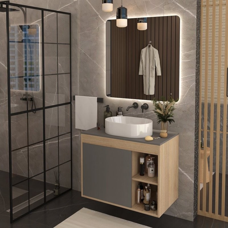 Тумба подвесная Teymi Nura 80, дуб эврика/графит матовый T60534