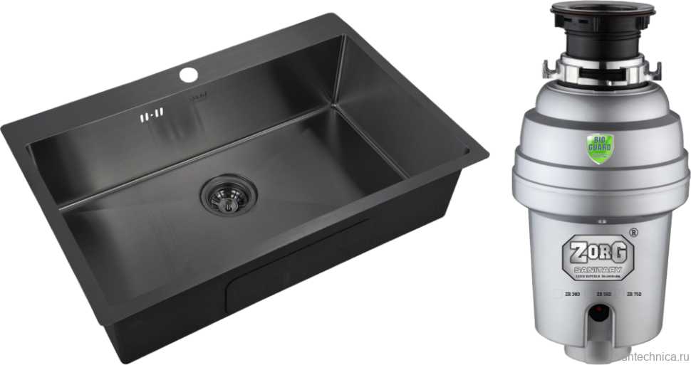 Комплект Мойка Zorg Inox PVD 7551 grafit + Измельчитель Inox D
