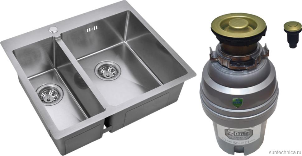 Комплект Мойка Zorg R R 59-2-51-R R, нержавеющая сталь + Измельчитель ZR-75 D BRONZE