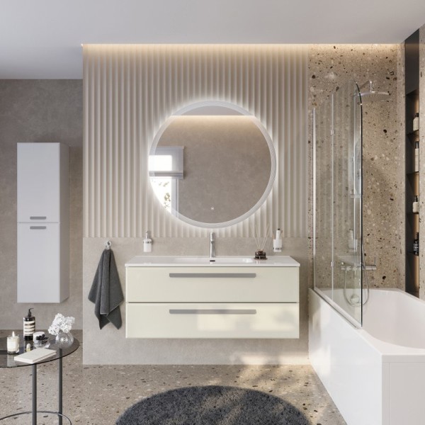 Мебель для ванной комнаты Cezares Eco Cer-N 120 брашированная альпака, раковина Duet 120, ручки серые