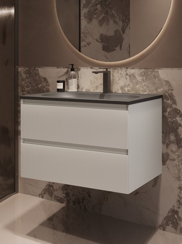 Тумба с раковиной Vincea Welle 80 m.white soft-touch, раковина VCB-4H800G серый шелк