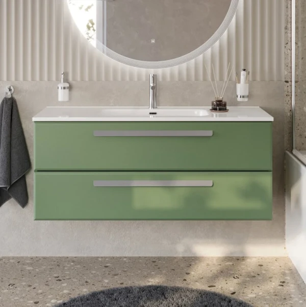 Тумба с раковиной Cezares Eco Cer-N 120 фисташковый софт, раковина Duet 120, ручки серые