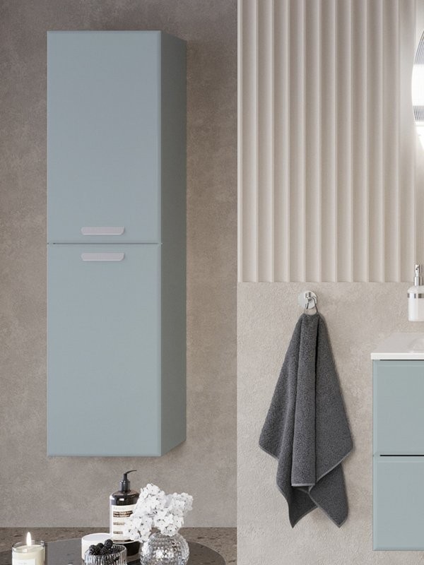 Шкаф-пенал для ванной Cezares Eco-Cer-N 40 универсальный серо-голубой матовый, ручки сатин