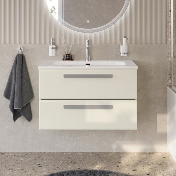 Тумба с раковиной Cezares Eco Cer-N 80 брашированная альпака, раковина Eco 80, ручки серые