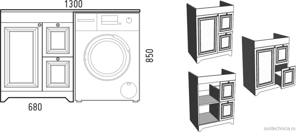 Тумба с раковиной Corozo Леон 130 под стиральную машину L