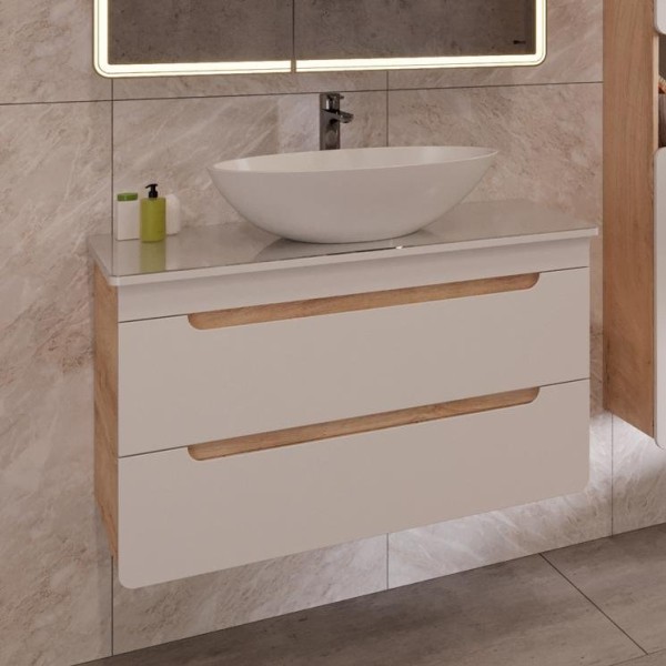 Тумба с раковиной Lemark Olivia 80 дуб кантри, белая глянцевая, раковина Триумф