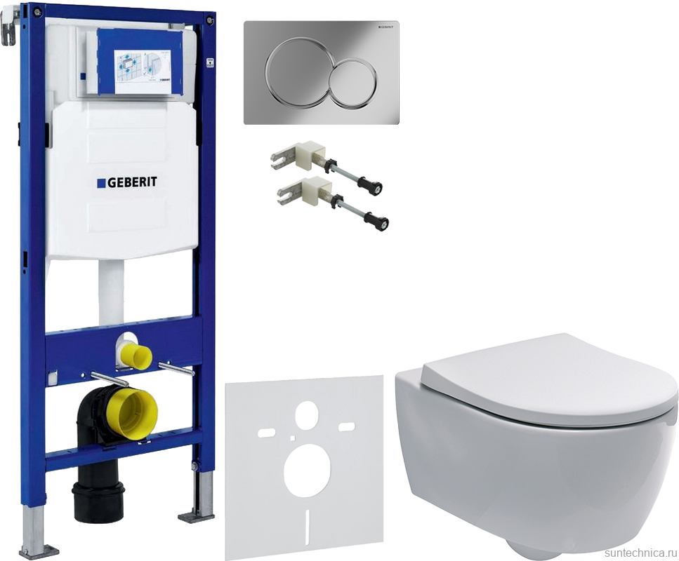 Комплект Унитаз подвесной Geberit iCon + Крышка Slim 500.670.01.1 + Крепления Duofix 111.815.00.1 к стене + Звукоизоляция + Инсталляция UP 320 111.300.00.5 + Кнопка Sigma 01 115.770.21.5 хром