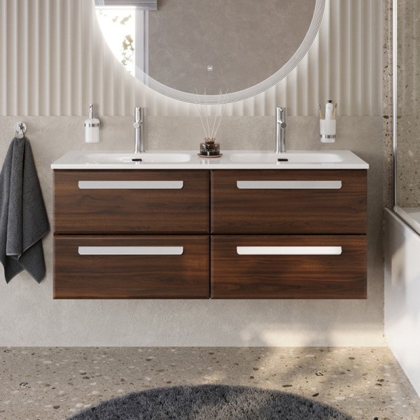 Тумба с раковиной Cezares Eco Cer-N 120 4 ящика, орех шоколад софт, раковина Eco 120, двойная, ручки сатин