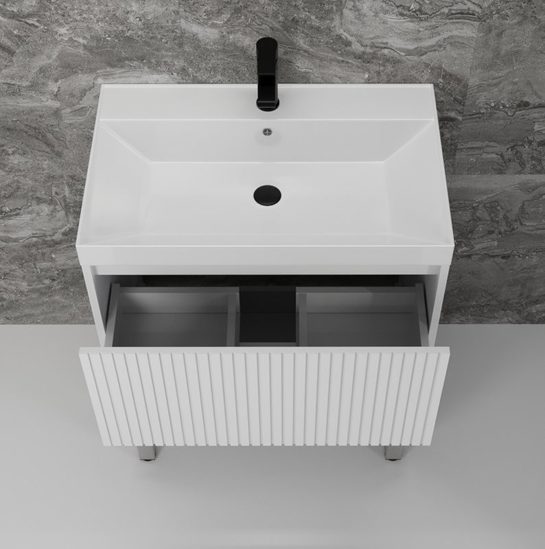 Тумба под раковину без столешницы Style Line Стокгольм 70 напольная, белый рифленый софт