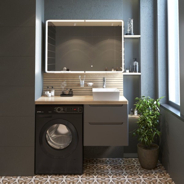 Мебель для ванной комнаты STWORKI Берген 60 серая со светлой столешницей 122, раковина Bocchi Vessel 1173-061-0125