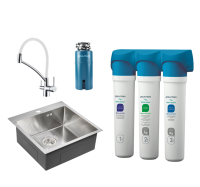 Комплект Мойка кухонная Paulmark Kroner PM215151-BS брашированная нержавеющая сталь + Смеситель Siegen Si213111-CRw хром, с гибким изливом + Измельчитель Intenso I-PRO 1000 + Фильтр Refine System