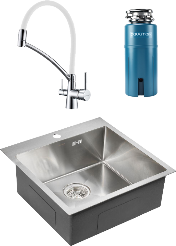 Комплект Мойка кухонная Paulmark Kroner PM215151-BS брашированная нержавеющая сталь + Смеситель Siegen Si213111-CRw хром, с гибким изливом + Измельчитель Intenso I-PRO 1000 + Фильтр Refine System