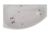 Акриловая ванна Radomir София Релакс 170x100 см, угловая, левая, пристенная, с гидромассажем, белая, асимметричная, с каркасом, с экраном, с сиденьем, со сливом-переливом