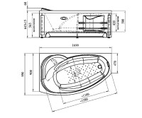 Акриловая ванна Radomir София Релакс 170x100 см, угловая, левая, пристенная, с гидромассажем, белая, асимметричная, с каркасом, с экраном, с сиденьем, со сливом-переливом
